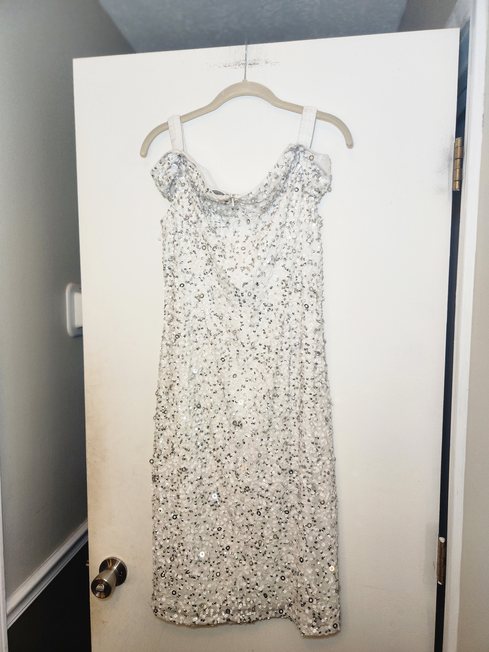Adrianna Papell Silver-Embellished White Strapless Sequin Dress 14 - Picture 8 of 8